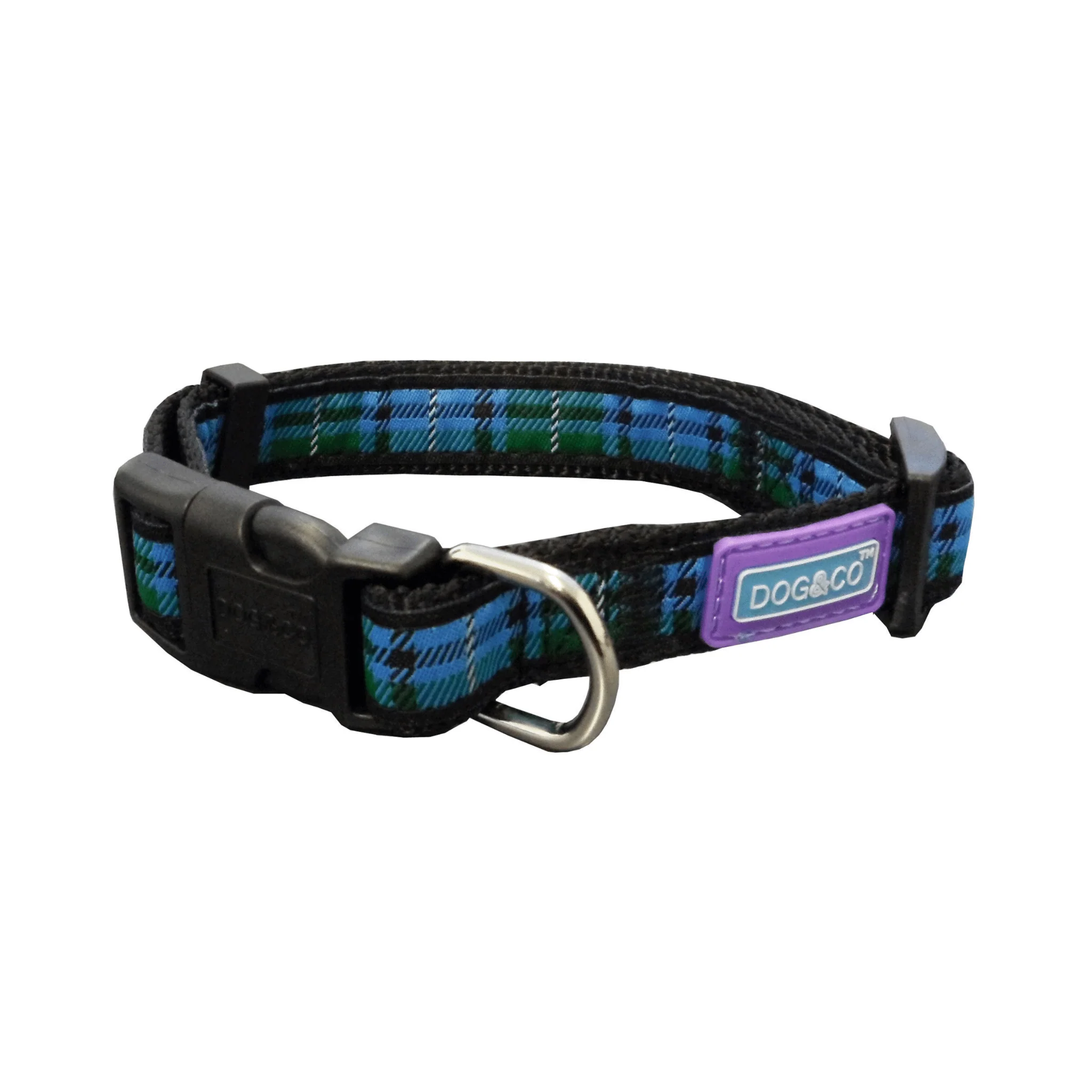 Dog & Co Adjustable Blue Tartan Dog Collar