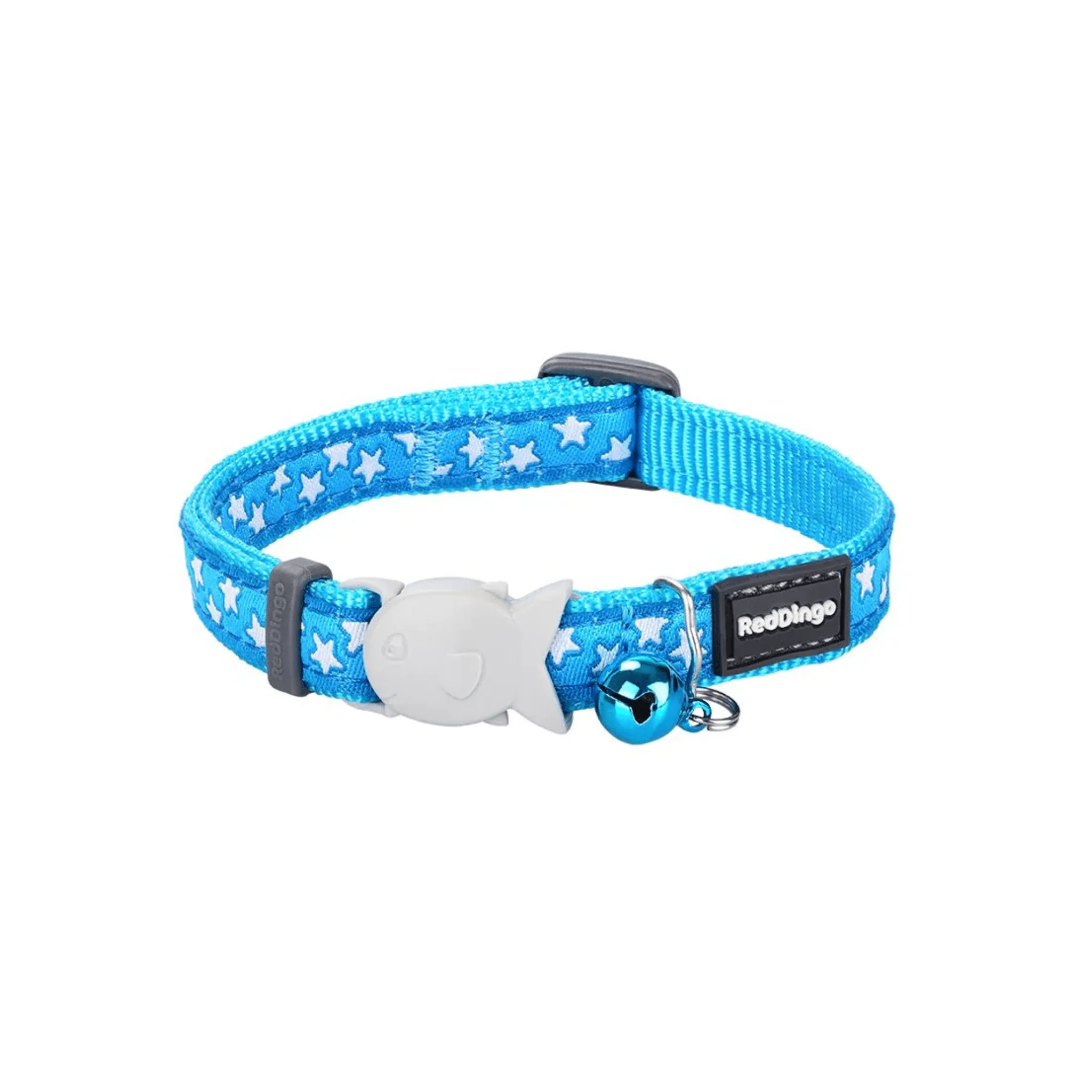 Red Dingo Cat Collar Stars White on Turquoise